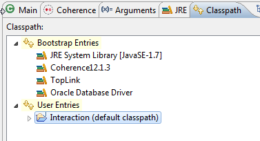 The Classpath tab for the Interact Project Cache Server