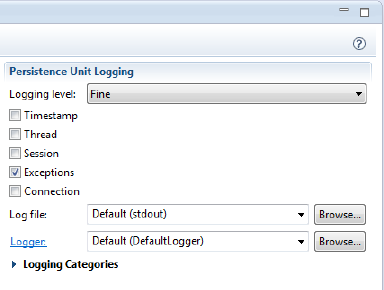 The Logging Tab in the persistence.xml Editor.
