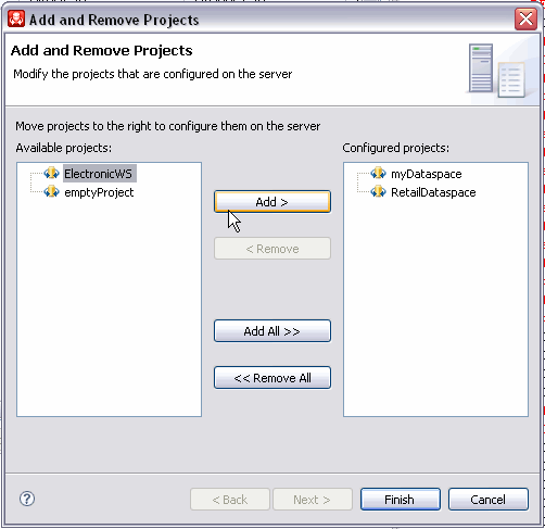 Add and Removed Projects dialog