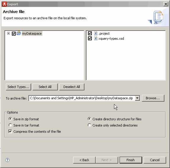 Archive file dialog