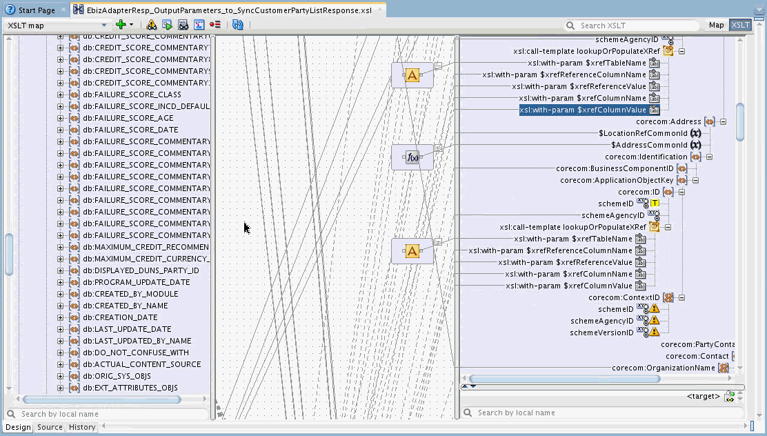 JDev Editor showing large number of mappings.