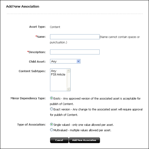This image shows the Add New Association dialog.