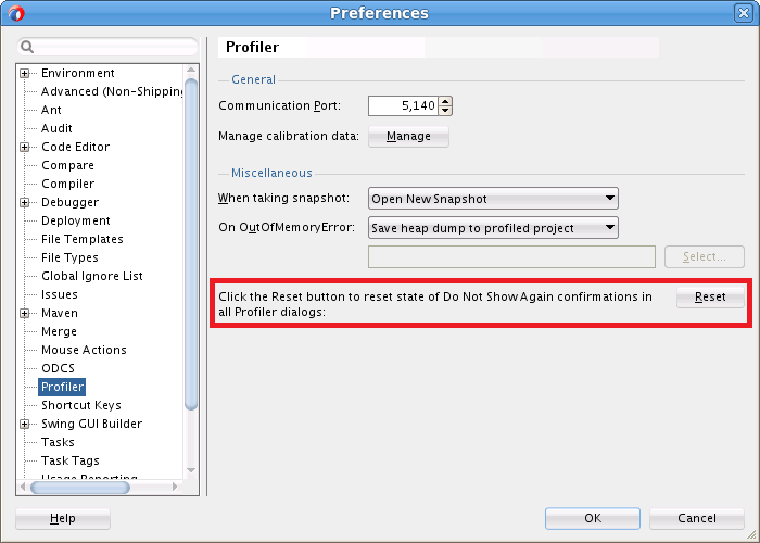 Reset button for display settings of the Application Finished dialog.