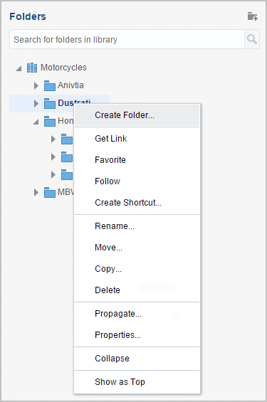 Folder contextual menu