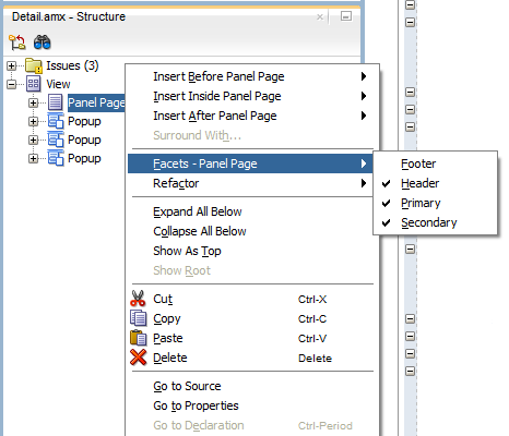 Shows the context menu that you use to add a facet to a panel page.