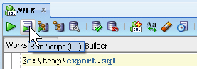 Run Script (F5) icon in SQL Worksheet window