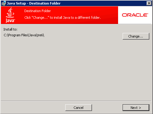 JDK installation - initial view of Destination Folder page