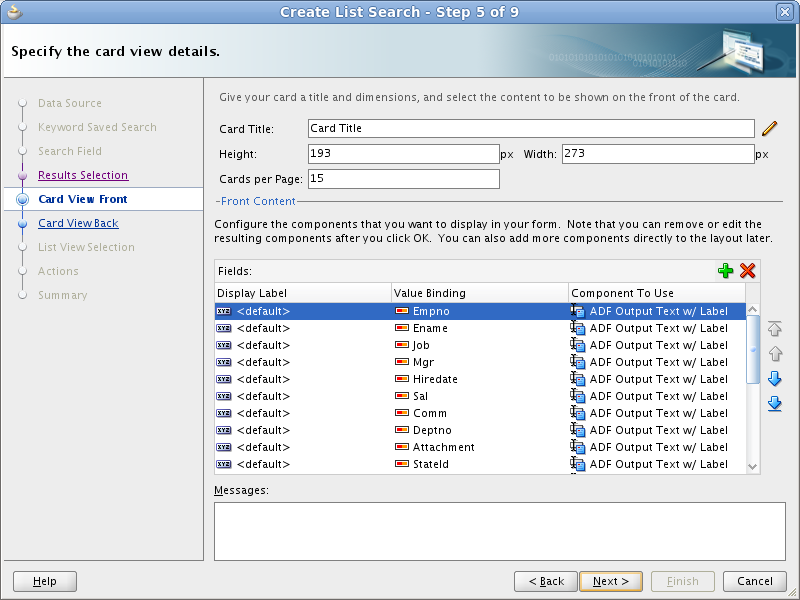 A screenshot of the first of the four wizard dialogs used when the Card and Listview option was selected.