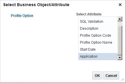 An example of the popup window displayed when the Select Attribute option has been chosen.