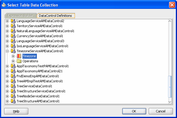 An image of the Select Table Data Collection window.