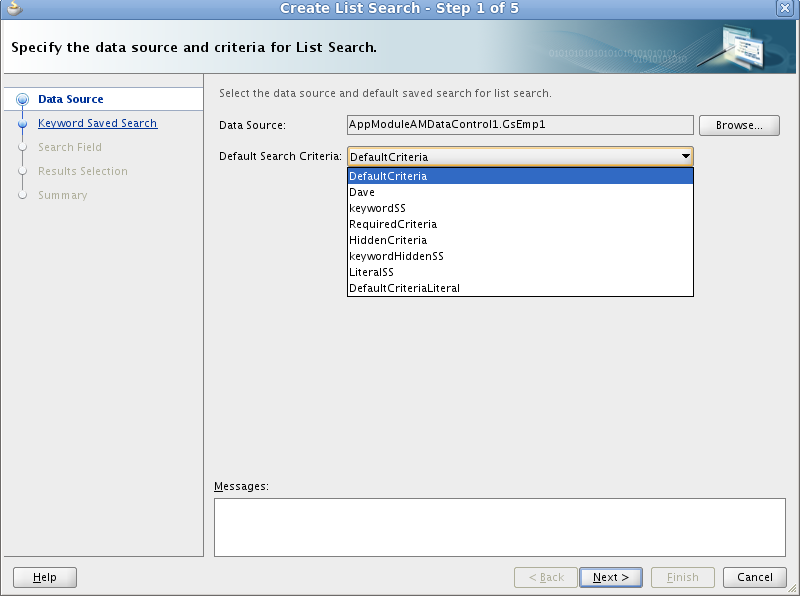 A screenshot of the Specify Data Source and Criteria for List Source dialog.