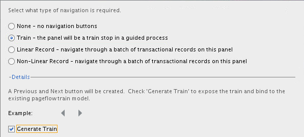 This image shows the options for the Train navigation template, which are explained next.