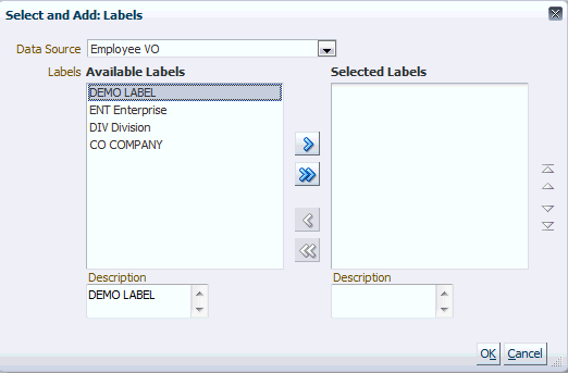 Select and Add: Labels Window