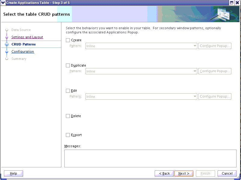 An image of step three of five of the Create Applications Table dialog.