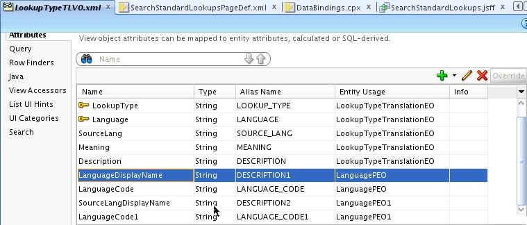 A screenshot showing LanguageDisplayName and SourceLangDisplayName attributes included in the TL View Object.