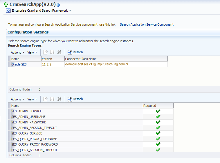 ECSF Configuration Settings page