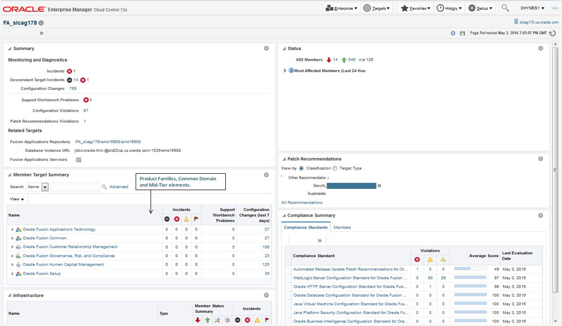 Screenshot of the Fusion Instance Home Page in Enterprise Manager Cloud Control