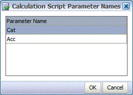 La imagen muestra la pantalla Nombres de parámetros de script de cálculo.