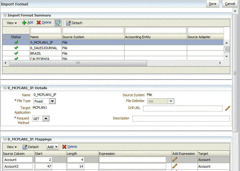 La imagen muestra la pantalla Formato de importación.
