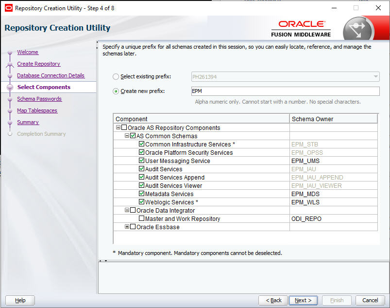 P&aacute;gina de selecci&oacute;n de componentes