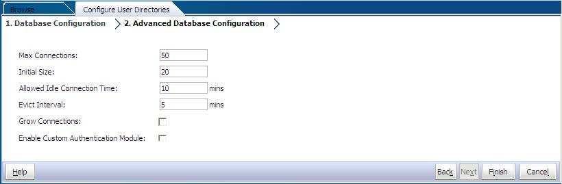 Illustration de l'onglet Configuration avancée de la base de données