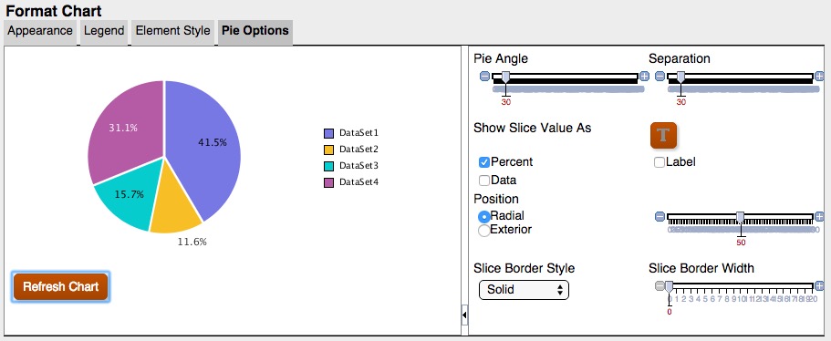 Onglet Options de secteur dans le moteur de création de graphique mis à jour