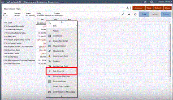 Immagine che mostra l'opzione di drill-through nel form dati.