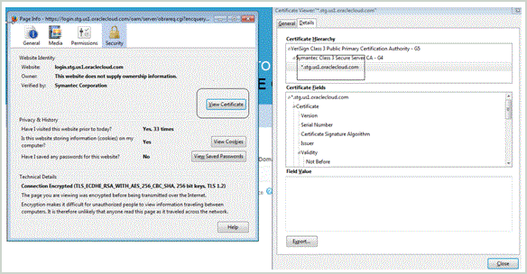 Immagine che mostra le schermate con le informazioni sulla pagina e il visualizzatore del certificato