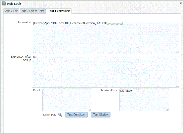 Immagine che mostra la schermata Test espressione