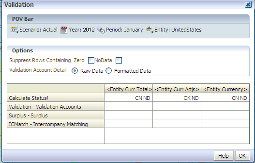 Questa immagine mostra la pagina Dettaglio conto convalida di Controllo processo.