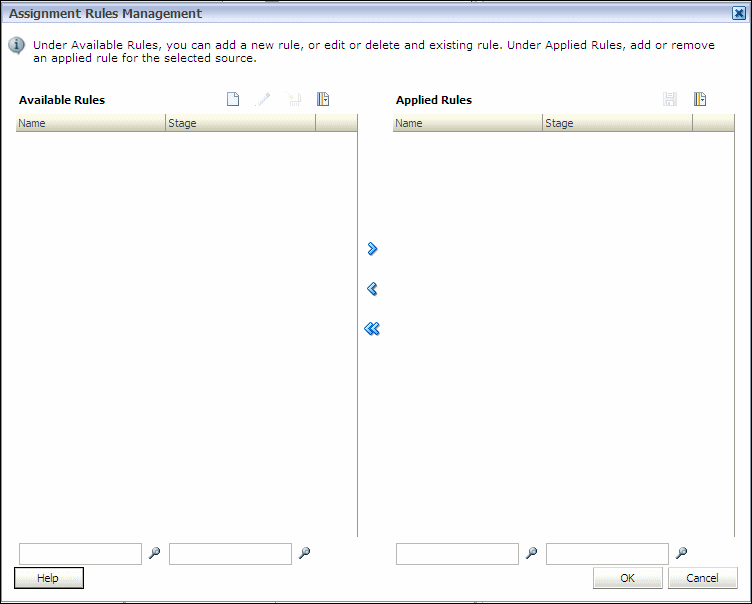 La finestra di dialogo Gestione regole di assegnazione consente di creare una regola di assegnazione da utilizzare come template per più assegnazioni simili.