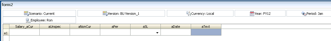 Esempio di form di un'applicazione Planning utilizzato per l'importazione di dati da un'origine dati relazionale.