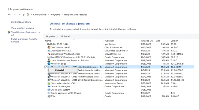 Visual C++ 2010の削除