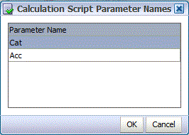 A imagem mostra a tela Nomes do Parâmetros do Script de Cálculo.