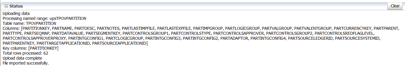 A imagem mostra o painel Status com o status de upload dos dados.