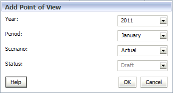Select the Year, Period, and Scenario on the Add PDV Dialog Box