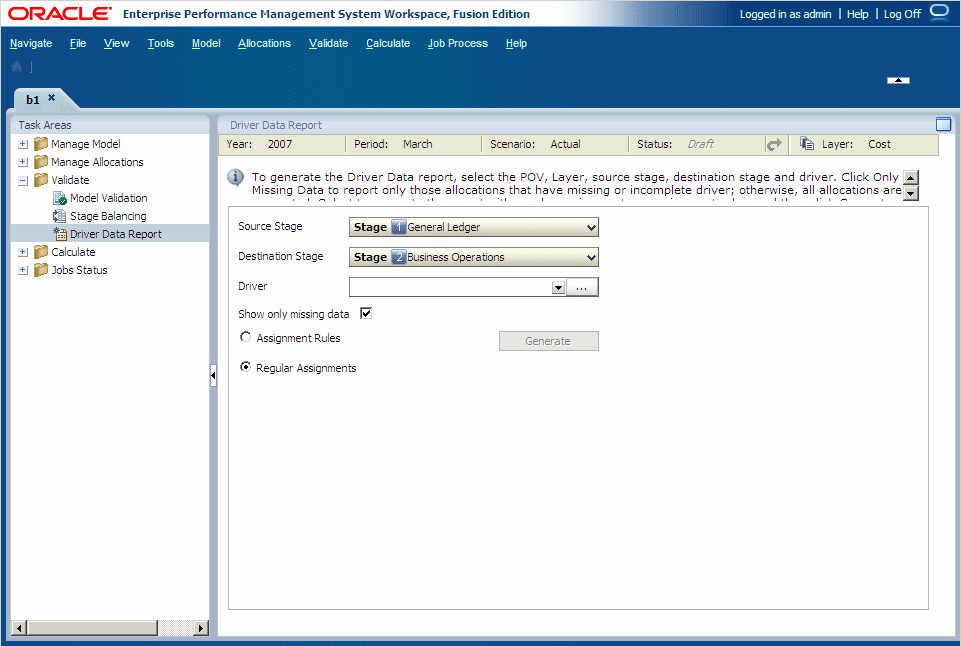 Use o Relatório de Dados de Drivers para selecionar os critérios e gerar o Relatório de Dados de Drivers.