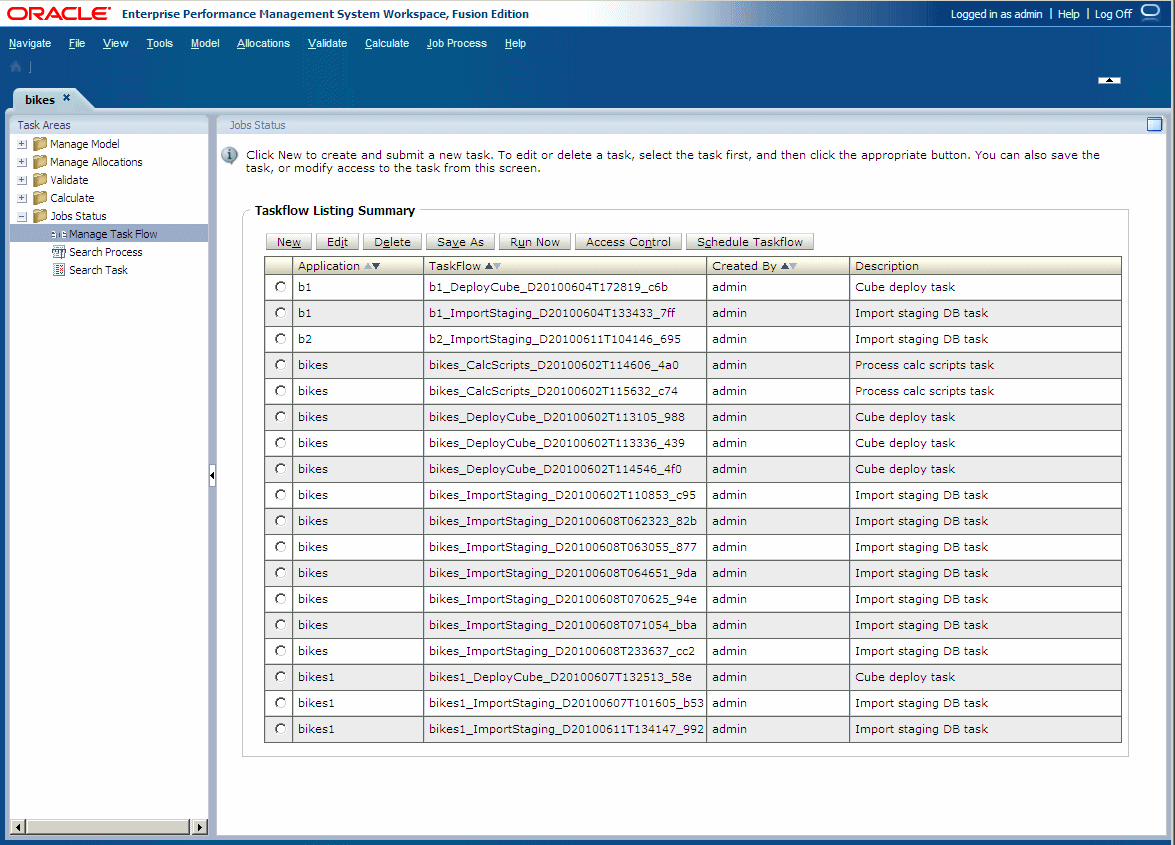 Use o Resumo da Listagem de Fluxos de Tarefas para exibir o status dos fluxos de tarefas em andamento no momento.