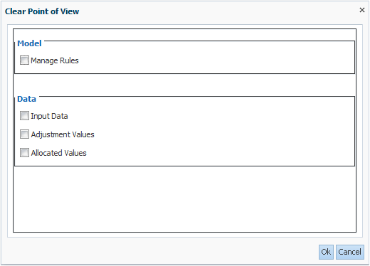 Caixa de diálogo Desmarcar Ponto de Vista de aplicativos do Management Ledger. Use como descrito nas seguintes etapas.