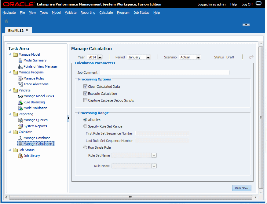 Essa tela é usada para determinar como os modelos do Management Ledger são calculados.