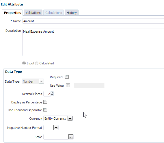 「編輯屬性」對話方塊,顯示「金額」屬性的「特性」 「編輯屬性」對話方塊,顯示「金額」屬性的「特性」