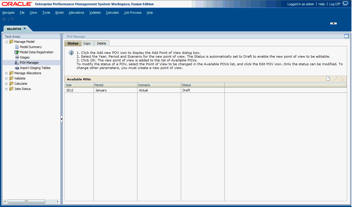 「管理 POV」畫面可用來新增、修改或刪除目前所選模型的 POV。