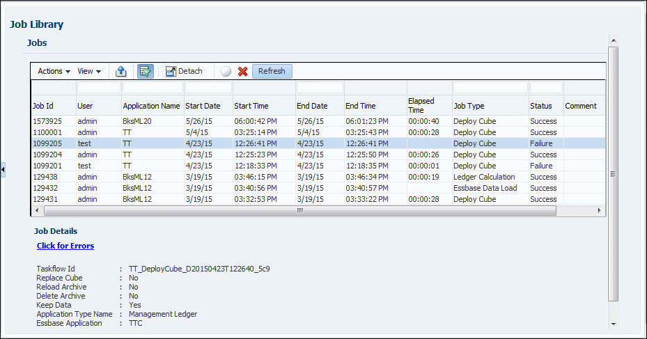 「管理分類帳工作庫」顯示的各種資訊,如下段所述。 「管理分類帳工作庫」顯示的各種資訊,如下段所述。