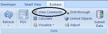 The View Comments command in Essbase ribbon