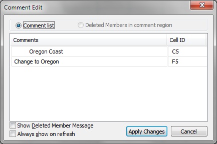 The Comment Edit dialog box, showing two comments that can be edited.