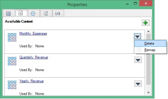 Properties dialog box showing three ranges of available content.