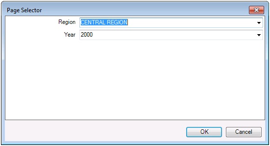 Page Selector Dialog Box with Selections for Region and Year