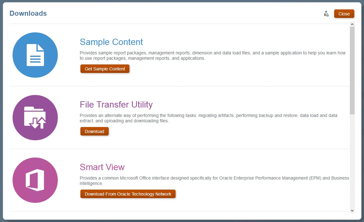 Picture of Oracle Smart View tools.