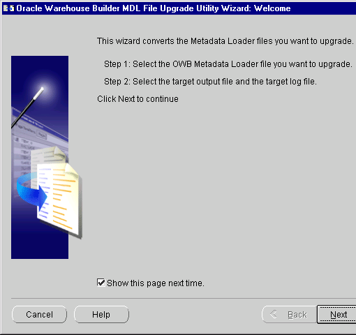 OWB MDL File Upgrade Utility Wizard
