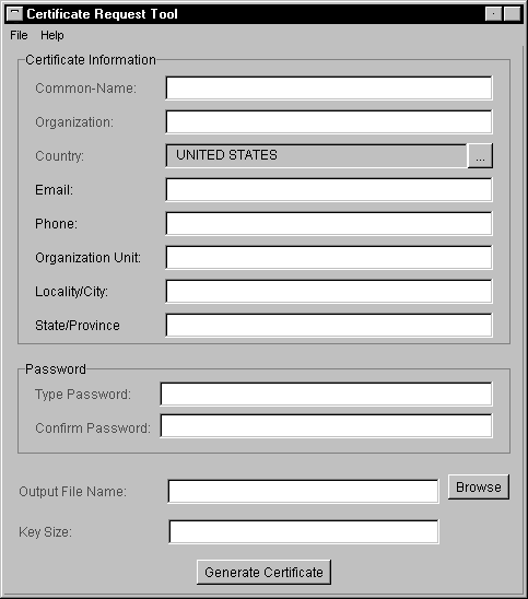 Illustration shows the Certificate Request Tool dialog